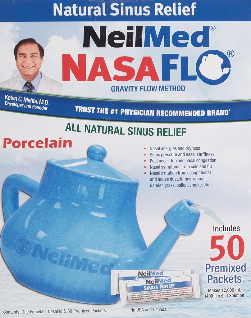 NeilMed Nasafloの磁器Netiの鍋、50の計算(包装は変わるかもしれません)