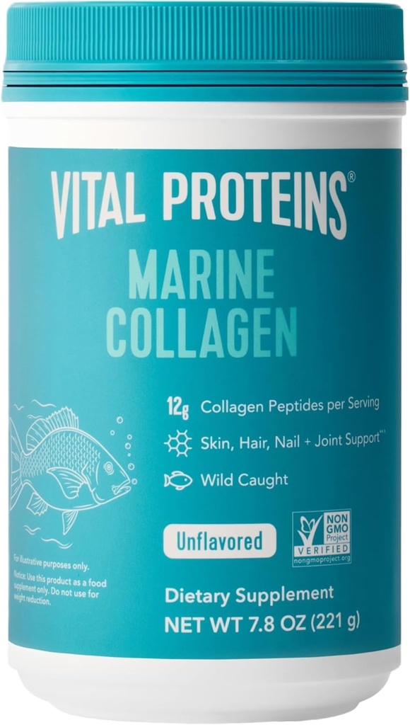 Vital Proteinsの皮の毛の釘の接合箇所のための海洋のコラーゲンのペプチッド粉の補足 - 加水分解されたコラーゲン - サービングごとの12g - 7.8のozのおおい