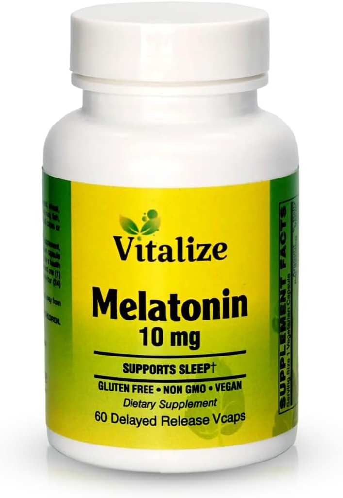 Vitalize 睡眠サポート: 10 mg メラトニン ・ ビタミン B6 強化式 | 吸着速度 | ディープ スリープ & 免疫ブースト | ビーガン, グルテンフリー, 非GMO (60 カウント)