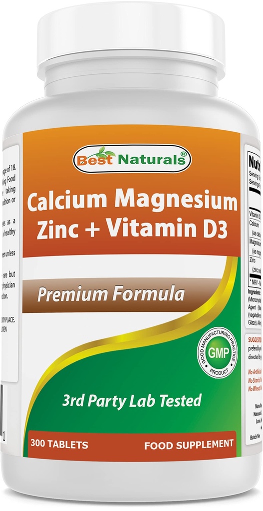 ビタミンD3、300錠のベストナチュラルカルシウムマグネシウム亜鉛 - カルシウム1000mg、マグネシウム400mg、亜鉛25mg&D3 600 IU/サービング(3錠)
