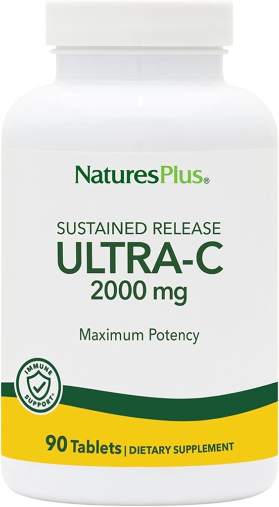 Natures Plus Ultra C W/Rose HIPS、Sustained リリース - 2000 mg、90 ベジタリアン タブレット - 最大効力免疫サポート、抗酸化剤 - 無料のRadical 防衛 - グルテンフリー - 90 サービング