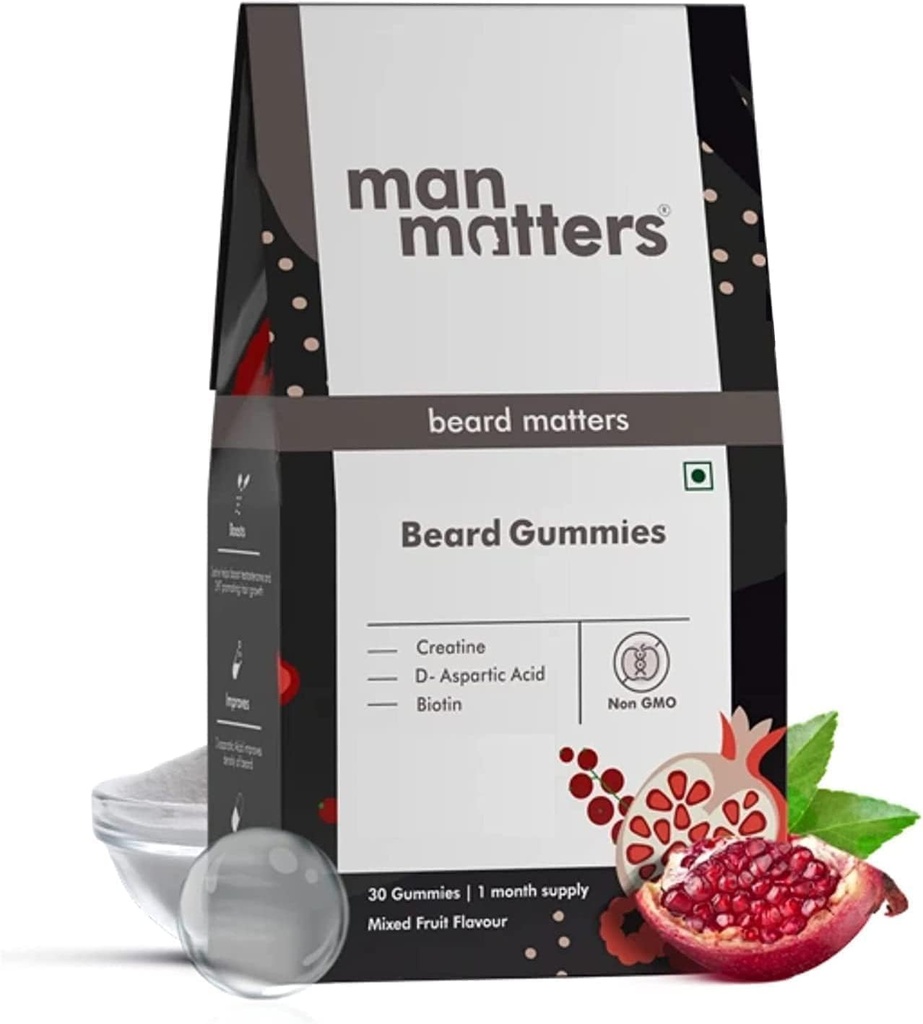 センタ・マン・マターズ・ベアド・グミーズ for Men | 30 Days Pack | thicken Beard, Stimulates Beard Follicles & Improves ひげ密度 | バイオチン, D-アスパルト酸&クレアチン | ゼラチンフリー,100% ビーガン