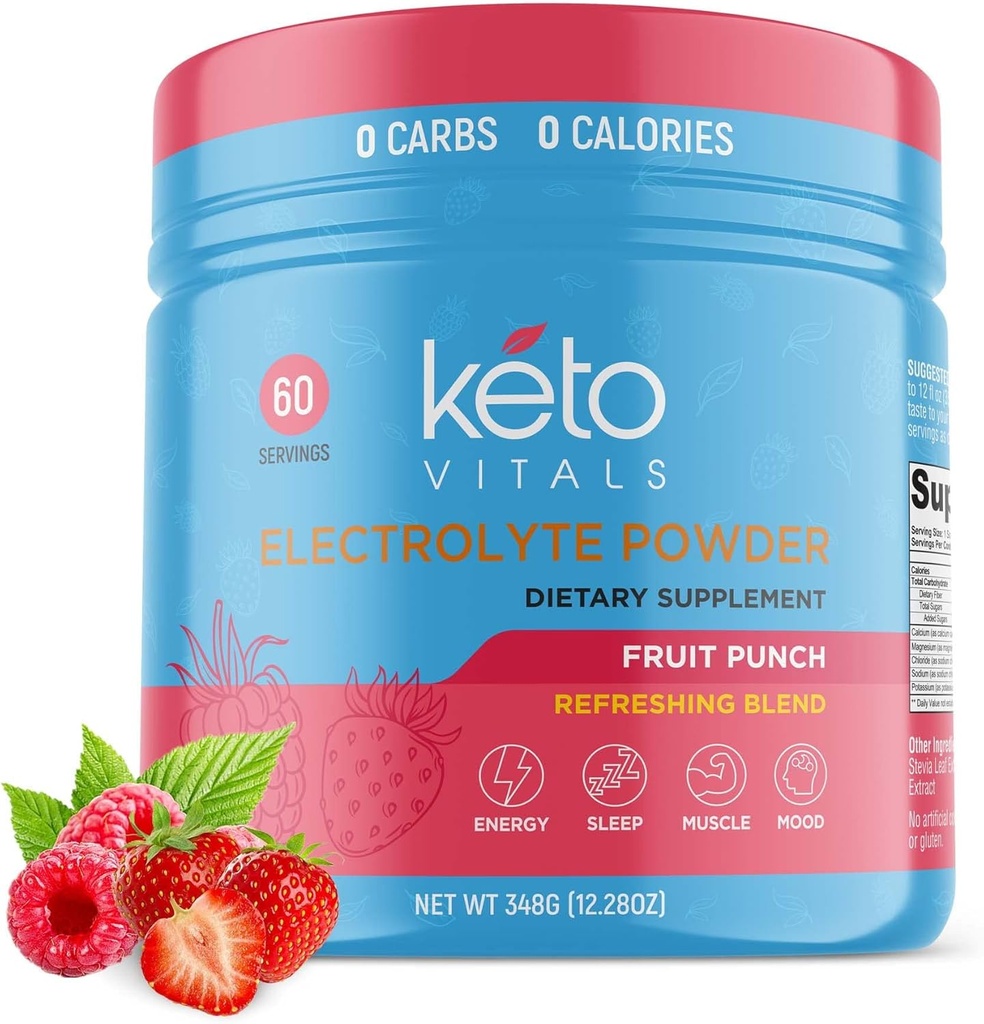 Keto Vitals Keto 電解質パウダー | ケトフレンドリー マグネシウム・ナトリウム・カルシウム | 電解液 砂糖フリー | サプリメント エナジードリンクミックス | ゼロカロリー・ゼロカラブ