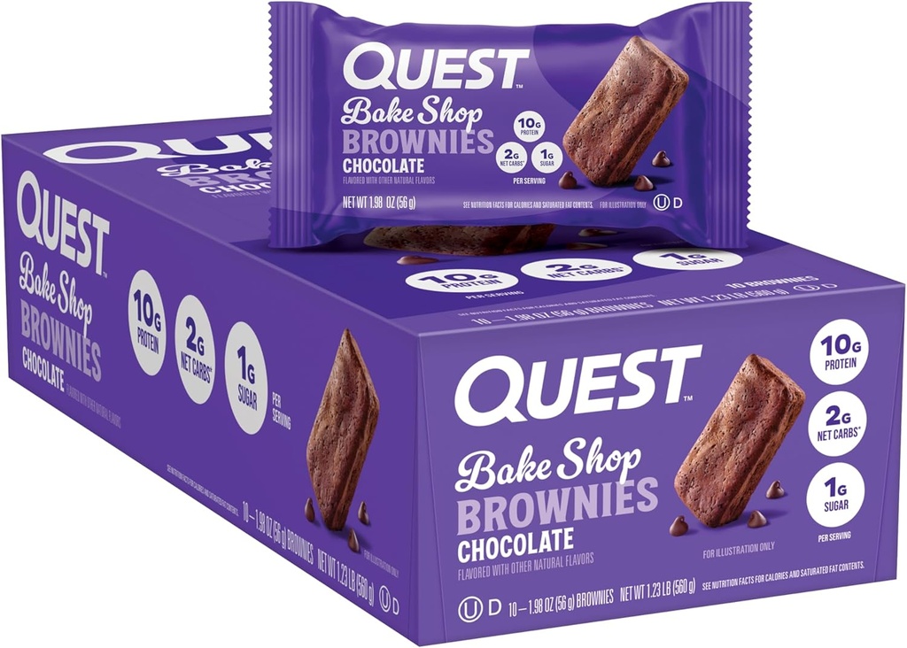 Quest Nutrition Bake Shop, Chocolate Brownies, 10g Protein, 2g Net Carbs, 1g Sugar, Protein Snack, 10 Count