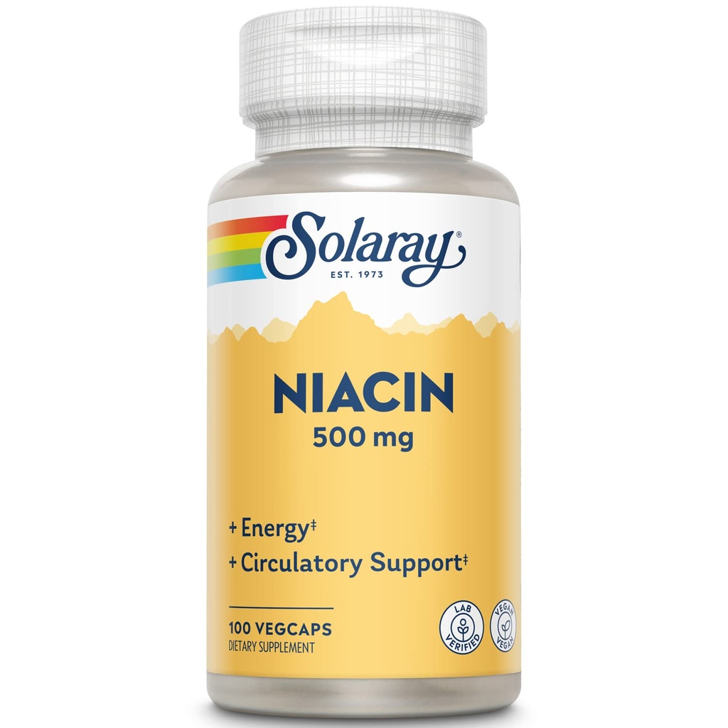 SOLARAY Niacin 500mg、ビタミンB3 | 皮膚健康・神経系・循環型サポート | 100ct