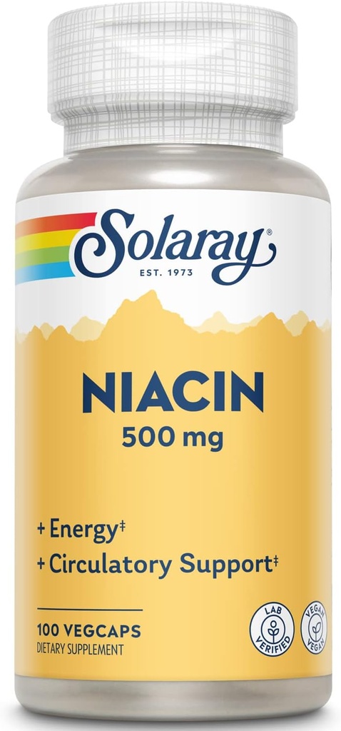 SOLARAY Niacin 500mg、ビタミンB3 | 皮膚健康・神経系・循環型サポート | 100ct