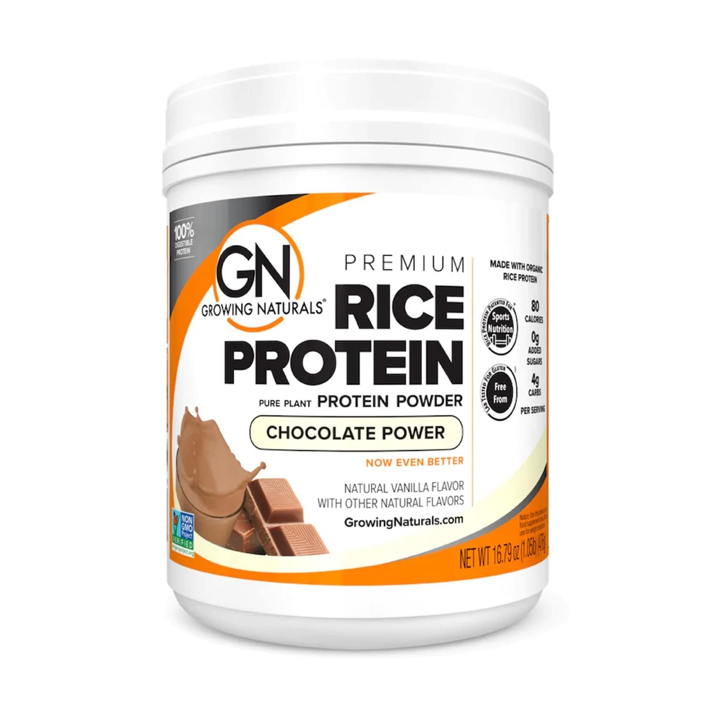 成長ナチュラルオーガニックプレミアムライスプロテインパウダー、チョコレートパワー、非GMO、ビーガン、16.8オンス