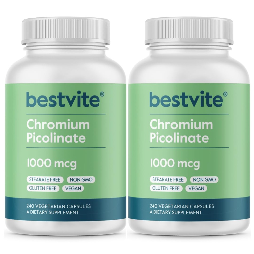 BESTVITEクロムピコリン酸塩1000mcg (480 ベジタリアンカプセル) (240 x 2) - ない Stearates - Dicalcium 隣酸塩なし - ビーガン - グルテンフリーグルテンフリーグルテンフリー - GMO