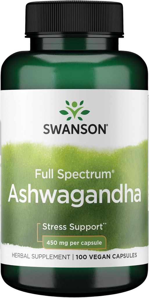Swanson Ashwagandhaパウダーサプリメント - Ashwagandha Root&Aerial Parts - ストレス救済とエネルギーを促進 - 自然ウェルネス(100カプセル、450mg各)のためのアーユルヴェーダサプリメント