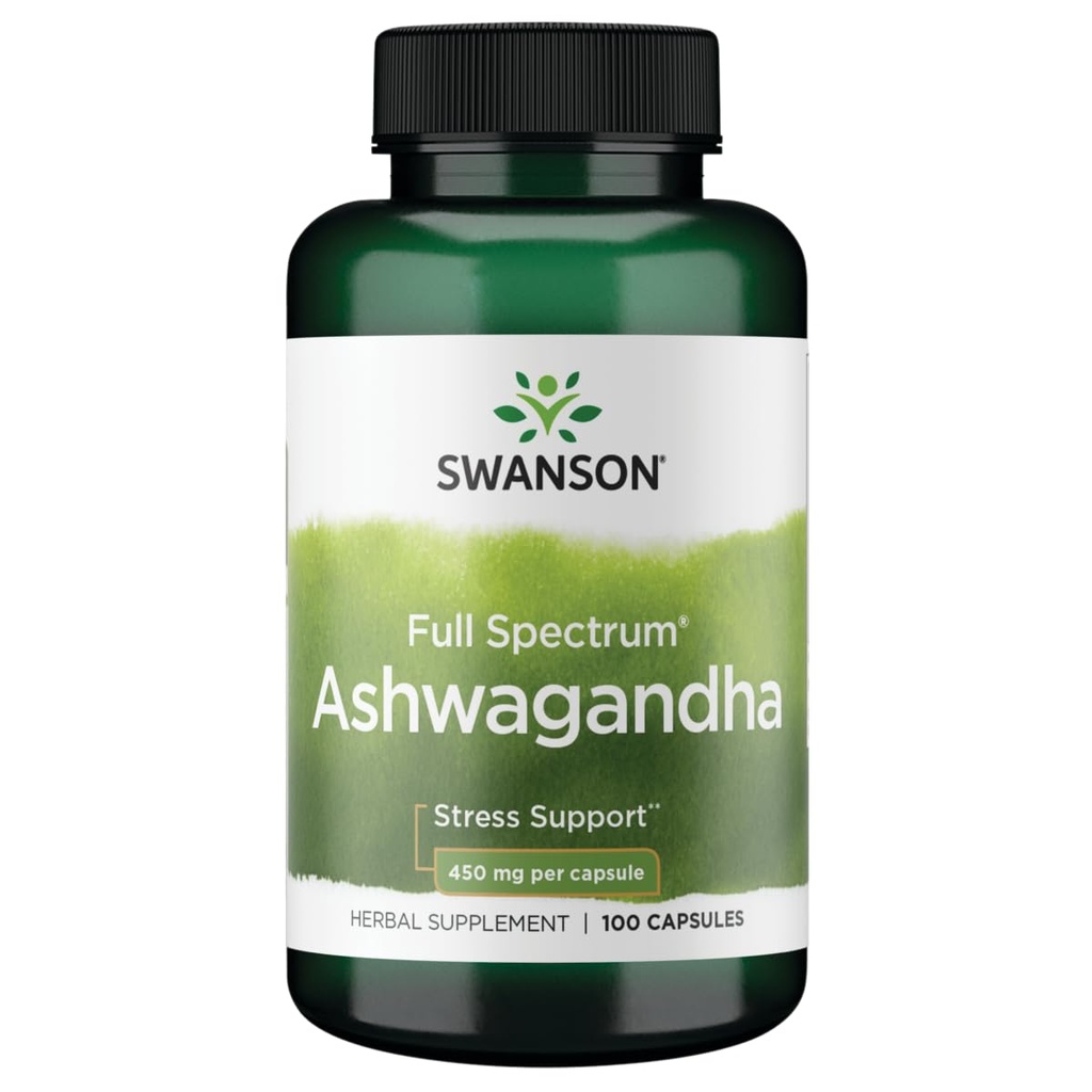 Swanson Ashwagandhaパウダーサプリメント - Ashwagandha Root&Aerial Parts - ストレス救済とエネルギーを促進 - 自然ウェルネス(100カプセル、450mg各)のためのアーユルヴェーダサプリメント