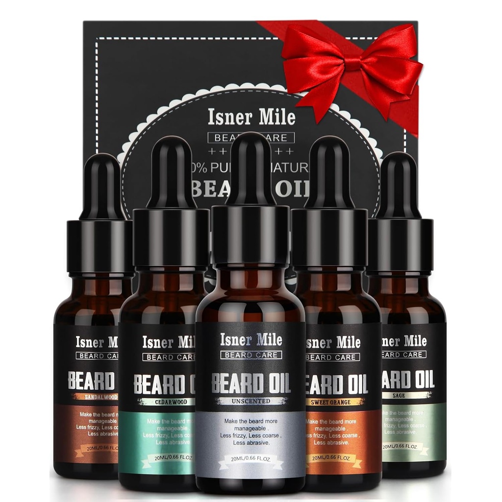 ISNER MILE Beard Oil Kit for Men Conditioner: Cedarwood Sandalwood Sage Orange Unscented, Mustaches Soften Moisturizing, Valentines Gifts for Him Husband, Fathers Birthday Gifts for Dad Men Boyfriend