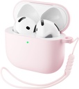 AirPods 4ケース用ORNARTO、LED可視性を備えたソフトシリコンフル保護カバー、AirPods 4th Generation 2024 - チョークピンク