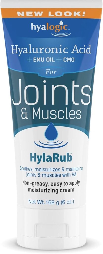 HylaRub HA Joint & Muscle Cream – Hyaluronic Acid Muscle Rub w/Emu Oil & CMO – Non Greasy, Soothes, Moisturizes & Maintains Shoulders, Knees, Back, HIPS & More 6 oz. by Hyalogic