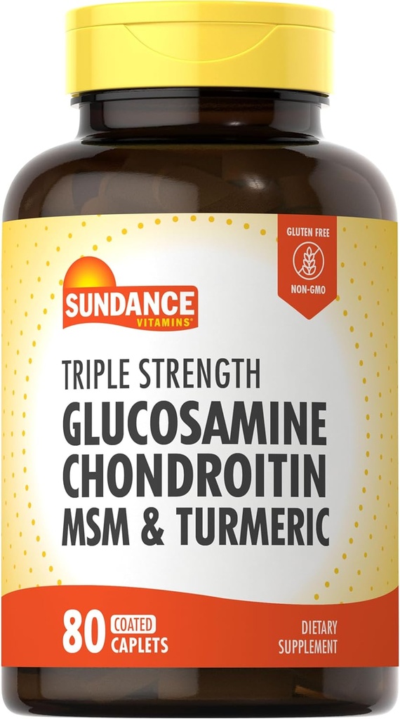 Sundance Glucosamine Chondroitin with MSM and Turmeric | 80 Caplets | Triple Strength Formula | Non-GMO and Gluten Free Supplement