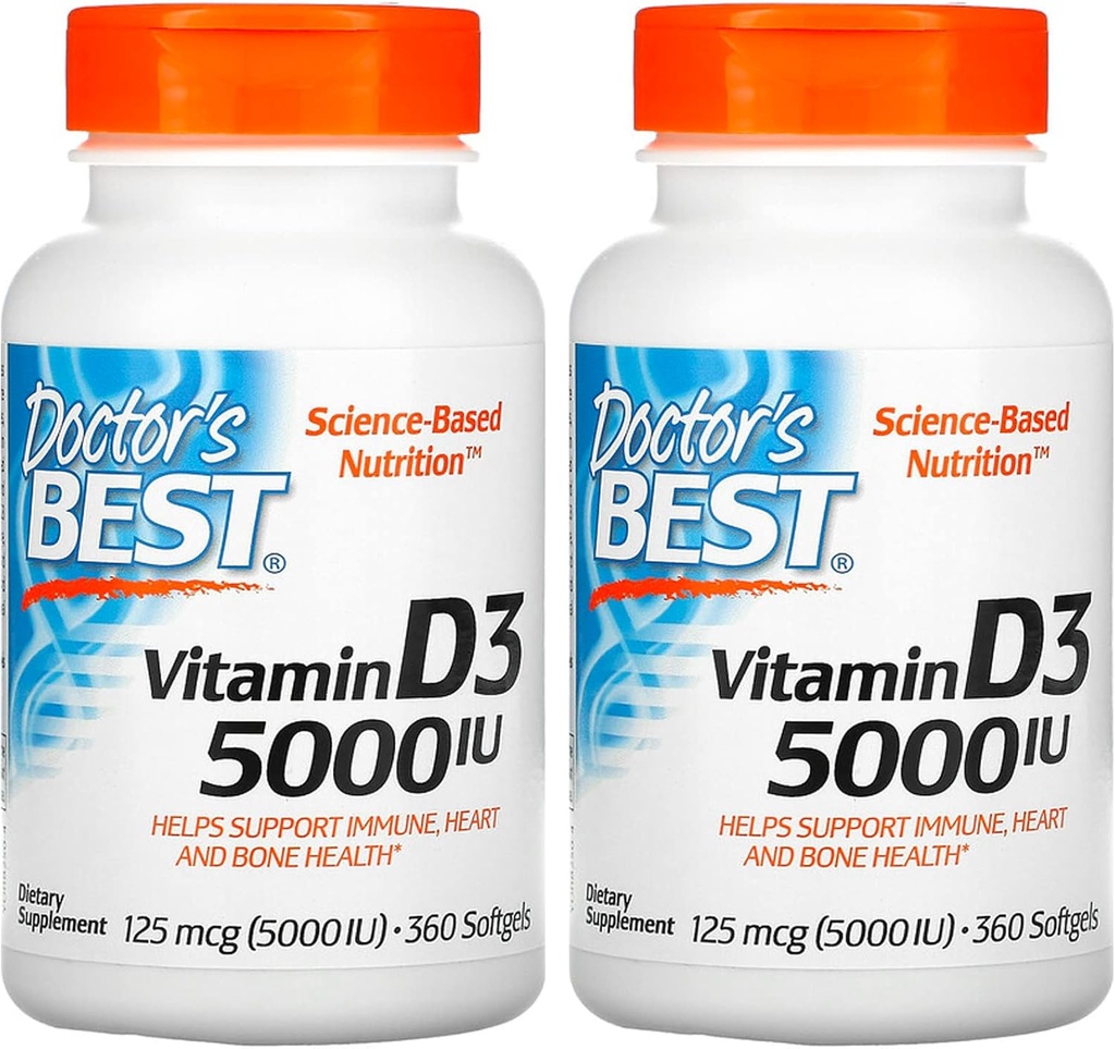 Doctor's Best, (2 Pack) Vitamin D3, 125 mcg (5000 IU), 360 Softgels