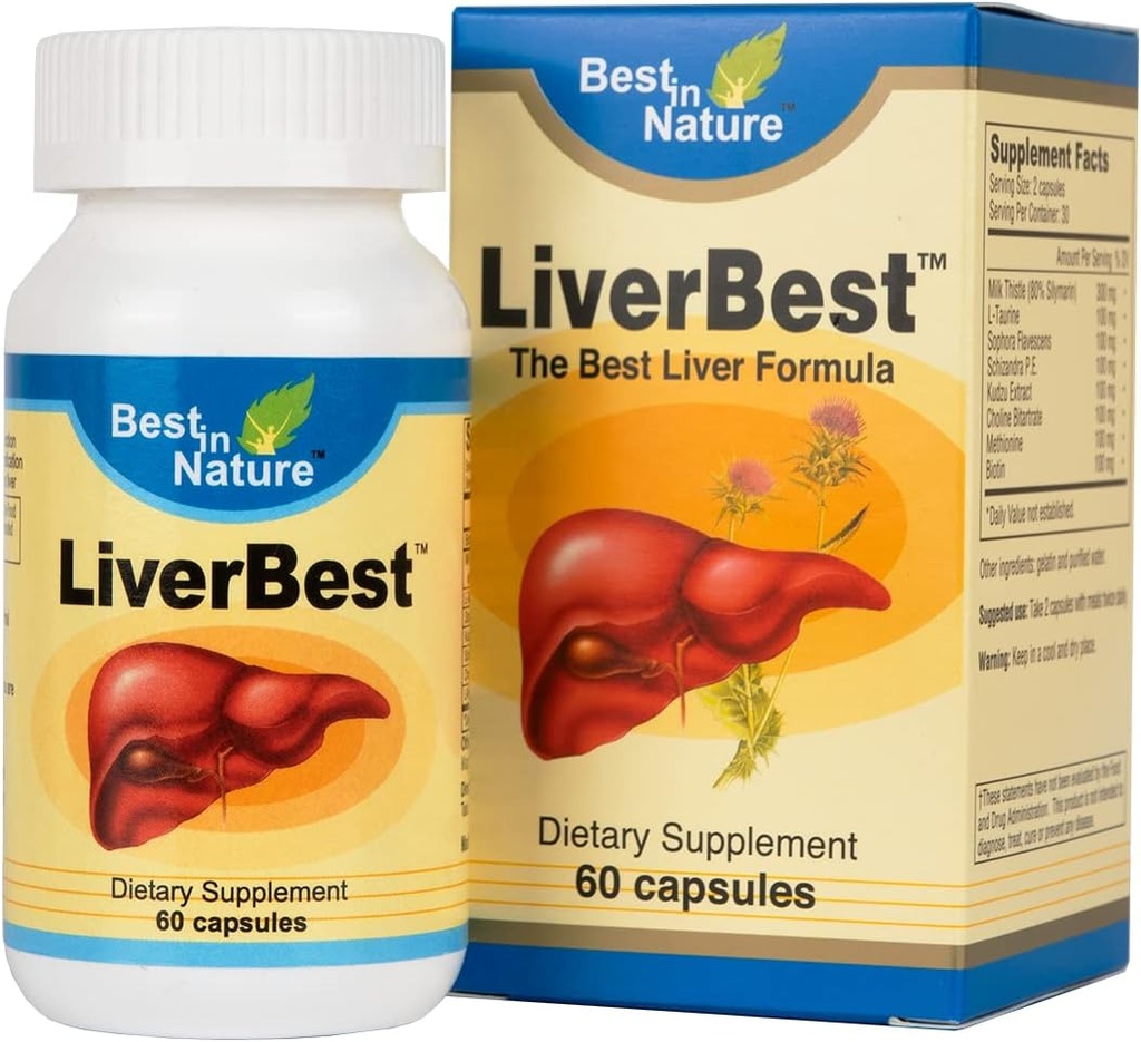 LiverBest - ミルクアザミ、L-タウリン、その他を特徴とするサプリメント