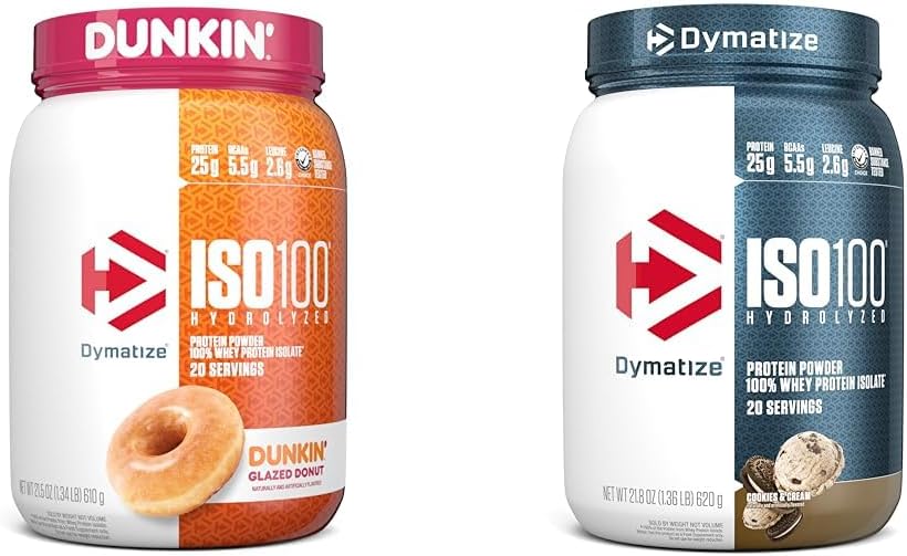 Dymatize ISO100の加水分解蛋白質の粉、100%のWheyの隔離剤、Dunkinの艶をかけられたドーナツの味、20のサービング及びISO100の加水分解蛋白質、100%のWheyの分離蛋白質、蛋白質の25g、5.5g BCAAs
