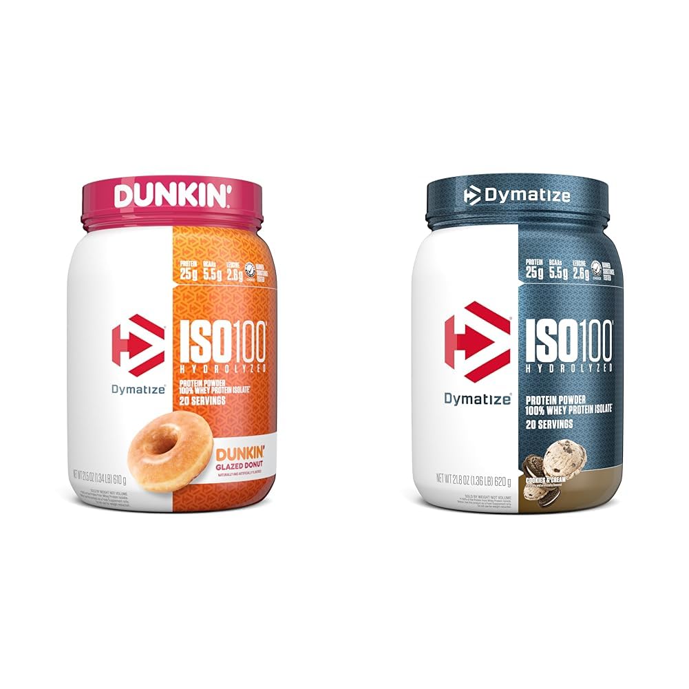 Dymatize ISO100の加水分解蛋白質の粉、100%のWheyの隔離剤、Dunkinの艶をかけられたドーナツの味、20のサービング及びISO100の加水分解蛋白質、100%のWheyの分離蛋白質、蛋白質の25g、5.5g BCAAs