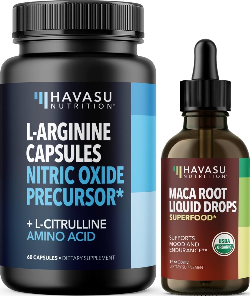 HAVASU NUTRITIONオーガニックマカルート液体ドロップ(60サービング)&LアルギニンLシトルリンサプリメント(30サービング)