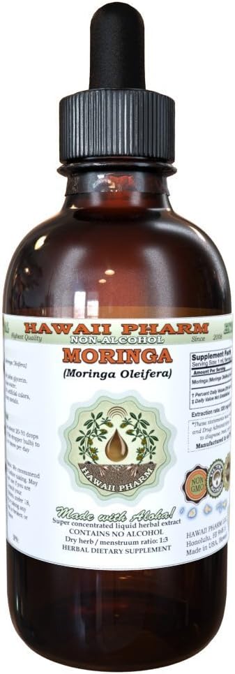 Hawaii Pharm Moringa Alcohol-Free Liquid Extract, Moringa (Moringa Oleifera) Leaf Glycerite Natural Herbal Supplement, USA 4 oz