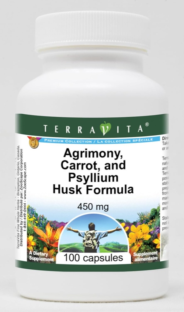 Agrimony、Calrot、Psyllium Huskフォーミュラ - 450 mg (100カプセル、ZIN:516864) - 3パック
