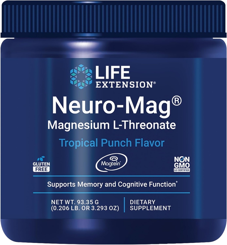ライフエクステンション Neuro-Mag マグネシウム L-Threonate パウダー (Tropical Punch) - Ultra-Absorbable マグネシウム - メモリ、フォーカス、認知機能と気分をサポート - グルテンフリー、非GMO、ベジタリアン(30 サービング)