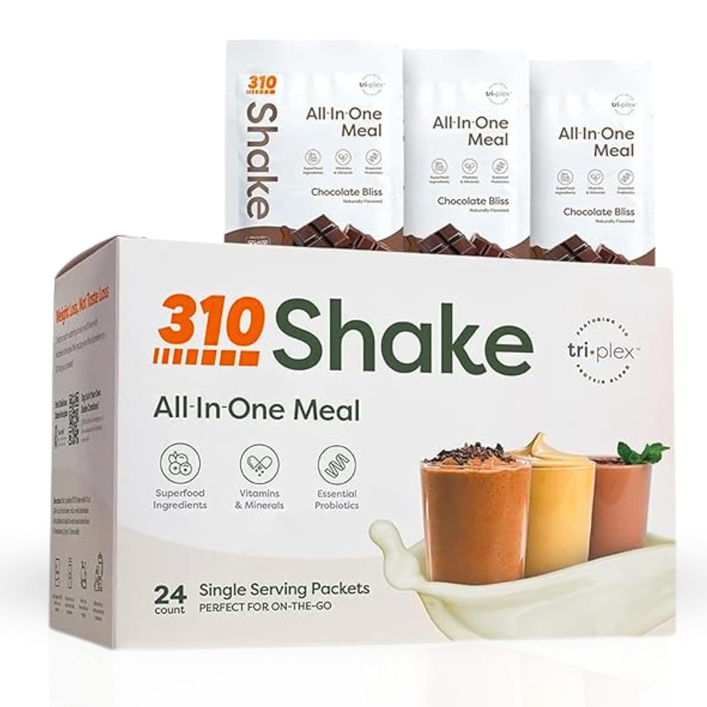 310 Nutrition - All-In-One Meal Replacement Shake - New Formula with Fiber Rich Vegan Superfood Blend - Natural Sweeteners - Low Carb Shake, Keto & Paleo Friendly - Gluten Free - 26 Essential Vitamins & Minerals - Variety Shake Box - Chocolate Bliss