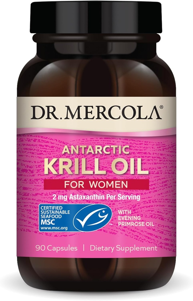 女性のためのMercola Krillオイル - 2 mgアスタキサンチン - MSC認定サステナブル - Omega-3s - Non-GMO、グルテンフリー&大豆フリー - 90カプセル(30のサービング)をサポート