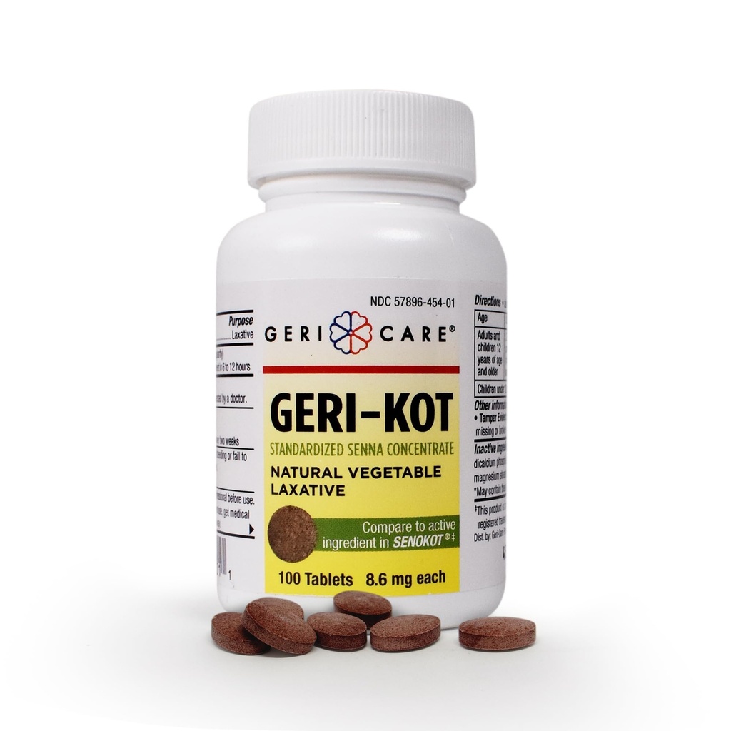 Geri-KOT Senna Laxative & Stool Softener錠, 100ct|天然野菜刺激剤|スムース腸運動セナ錠|高速活性、生体便の軽減|8.6mgのセノシド乳剤