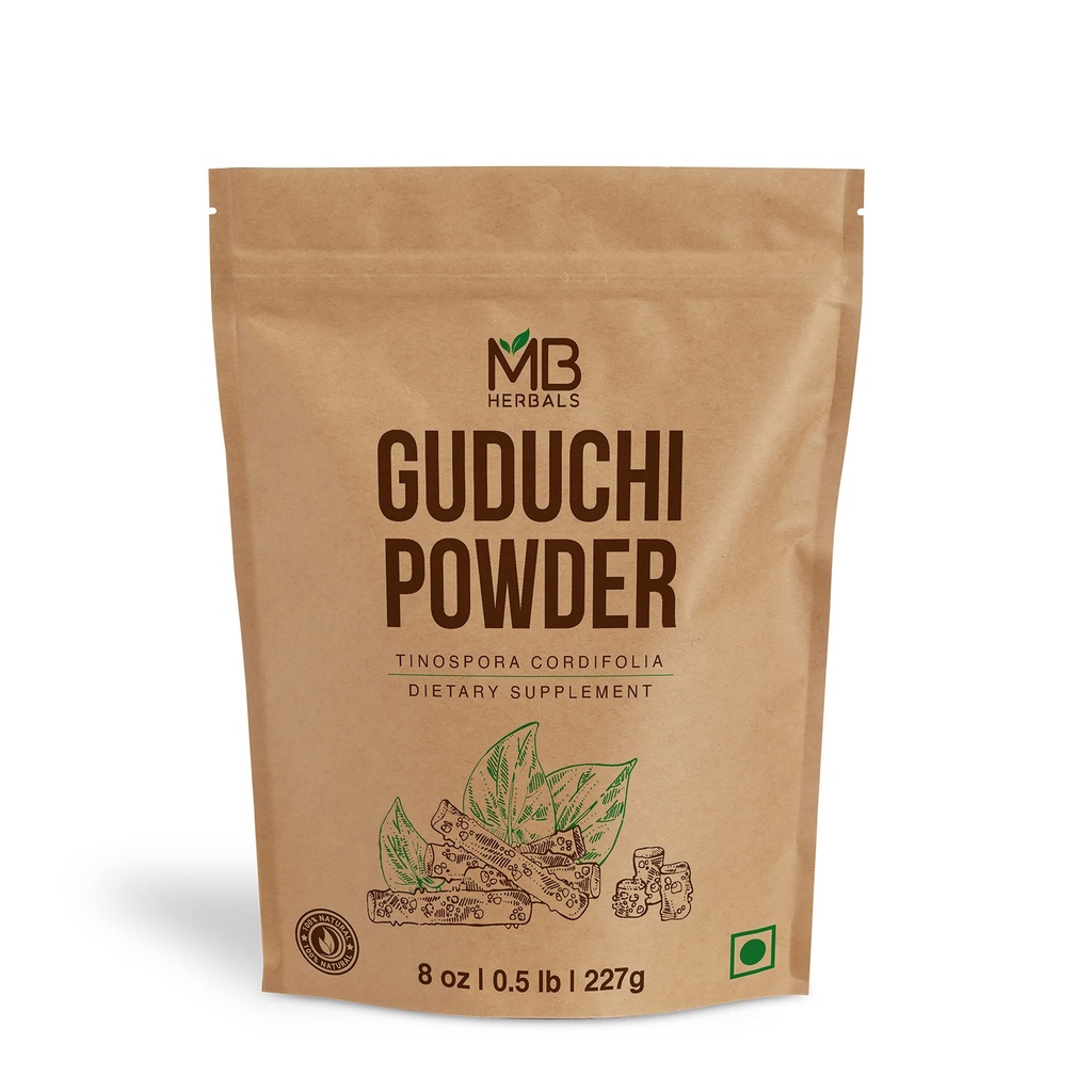 MBハーバルグドゥチパウダー8オンス/0.5 LB(227グラム)|ワイルドクラフトグドゥチパウダー|Neem-Giloy|Neem-Giloy|Neem Treesで成長したTinosporacordifolia植物の茎から処理