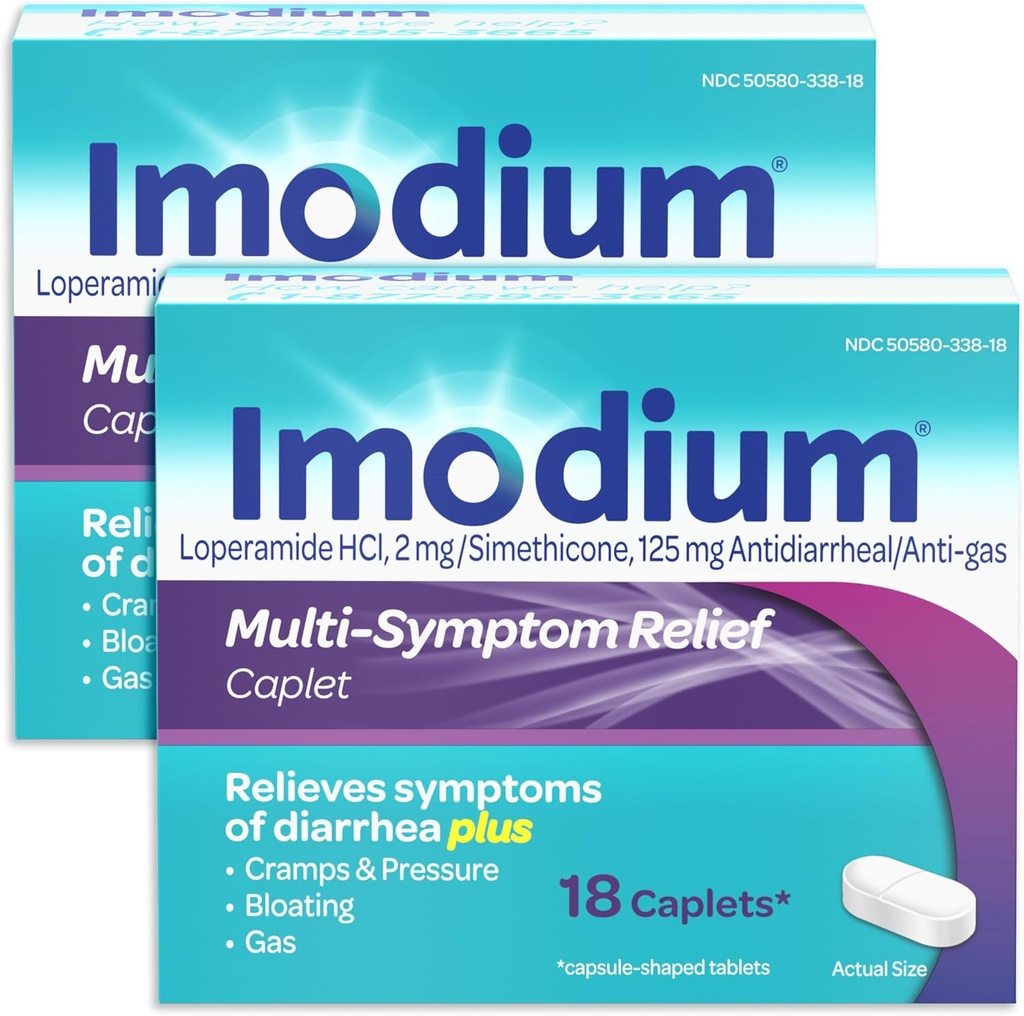 ImodiumのLoperamideの塩酸塩およびシメチコンが付いている複数のSymptomの救助の小冊子、Diarrhea、ガス、Bloating、Cramps及び圧力の処置のための反Diarrhealの薬、2パック