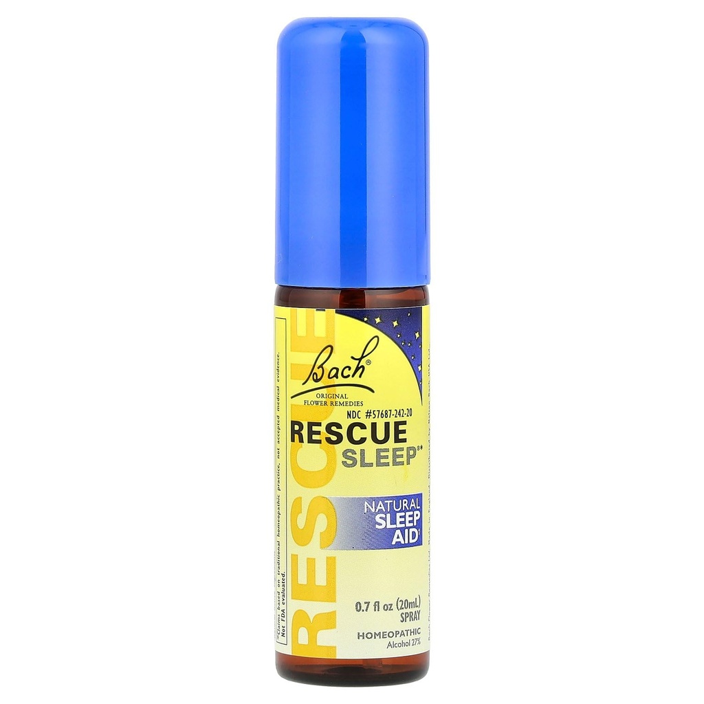 バッハ・レスキュースプレー20mL、ナチュラル・スリープ&ストレス・リリーフ・エイド、ホメオパシーフラワー・エッセンス、ビーガン、メルトニン、砂糖、グルテンフリー、グルテンフリー、非麻薬、ノンハビット成形