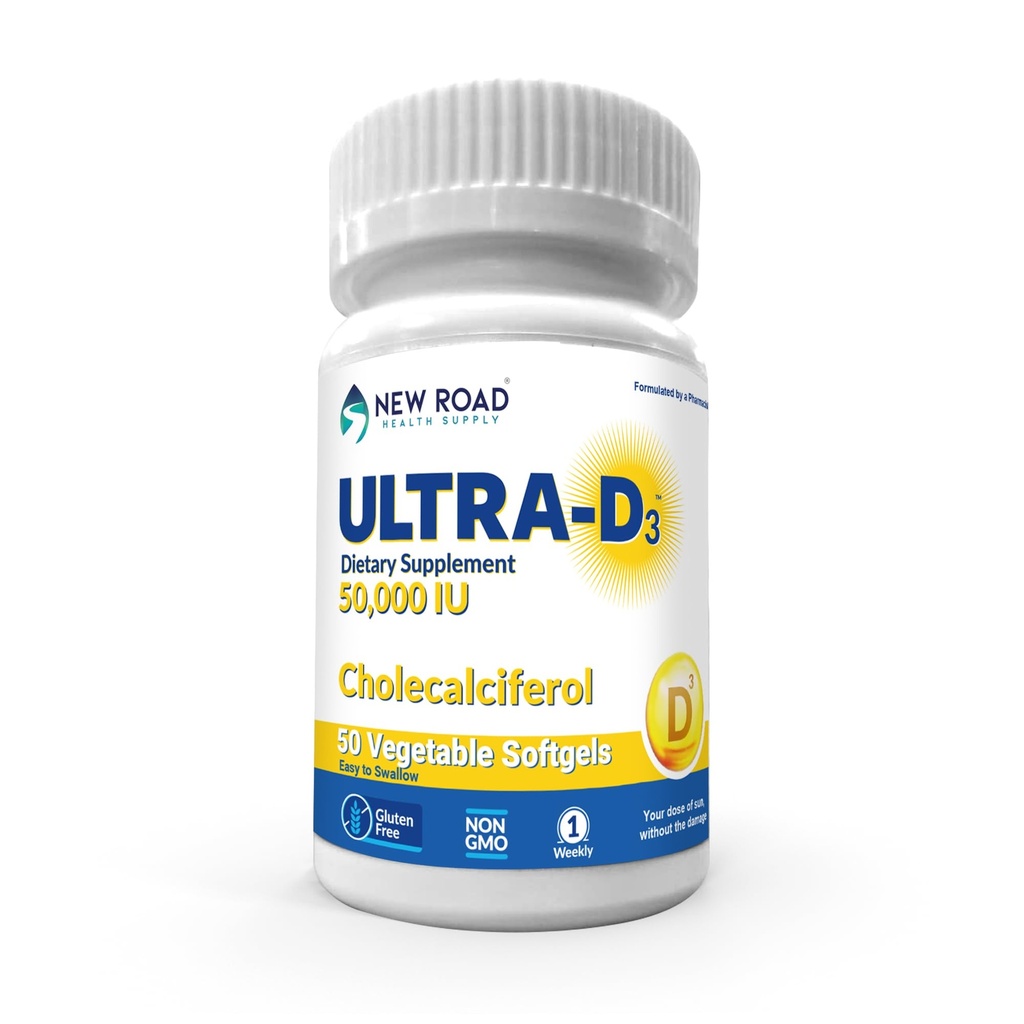 新しい道の健康供給、高頻度ビタミンD3 50,000 IU、週1回週1回Softgel、支持の骨、歯及び免疫の健康、容易なに飲みやすい、グルテンフリー、50の計算