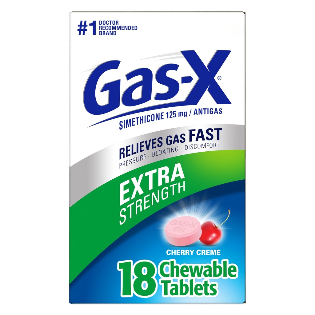 Simethicone 125のmgのガスXの余分強さのChewableガス救助のタブレット、チェリー- 18の計算