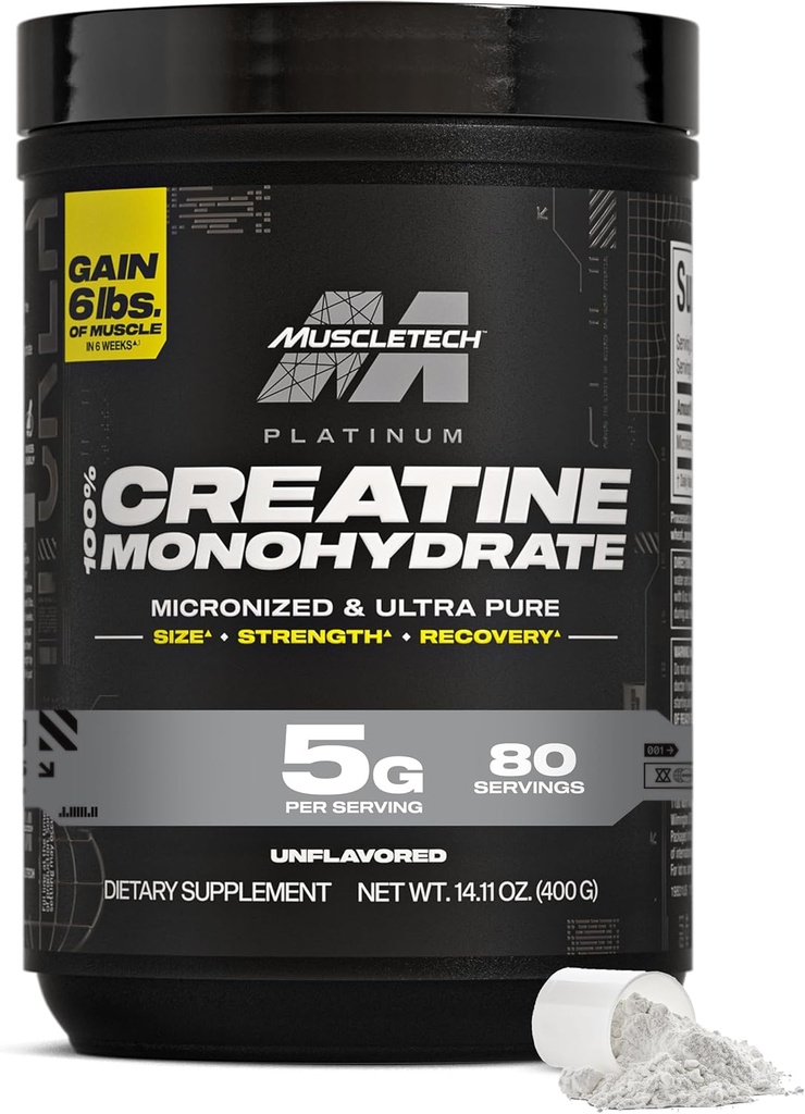 MuscleTech Creatine Monohydrate Powder, Platinum Pure - Unflavored Micronized Creatine for Men & Women - Workout Supplements for Performance, Muscle Recovery & Builder-(80 Servings) Packaging May Vary