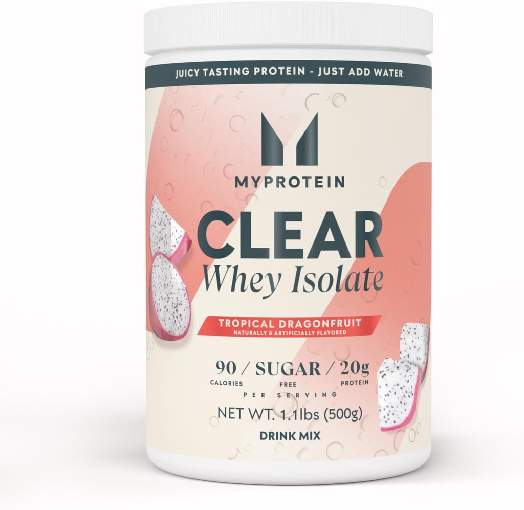 Myproteinの明確な乳清の隔離蛋白質の粉、1.1 Lb (20サービング) 熱帯のドラゴン フルーツ、サービングごとの20g蛋白質、自然に風味付けされた飲み物の混合物、優秀な性能のための毎日の蛋白質の取入口