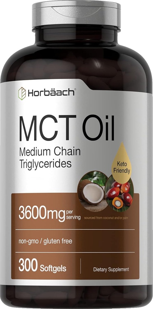 ホルバハチMCTオイルピル | 3600mg | 300 Softgelカプセル | ケトサプリメント | 毛布・葉酸 | 非GMO・グルテンフリー