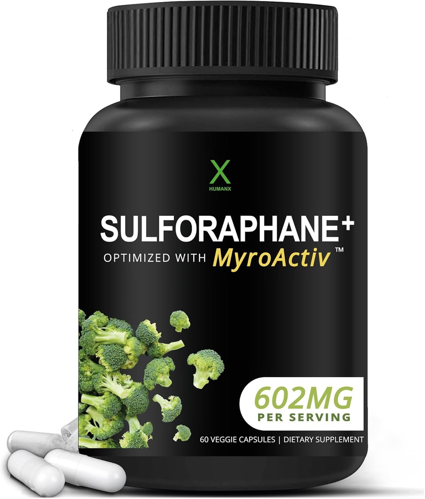 HUMANX Sulforaphane+ 602mg - アメリカ サードパーティテスト - Broccoli種子エキスとMoringaのスルボラファン - 抗酸化産生、解毒、および細胞の健康をサポート - Broccoliサプリメント
