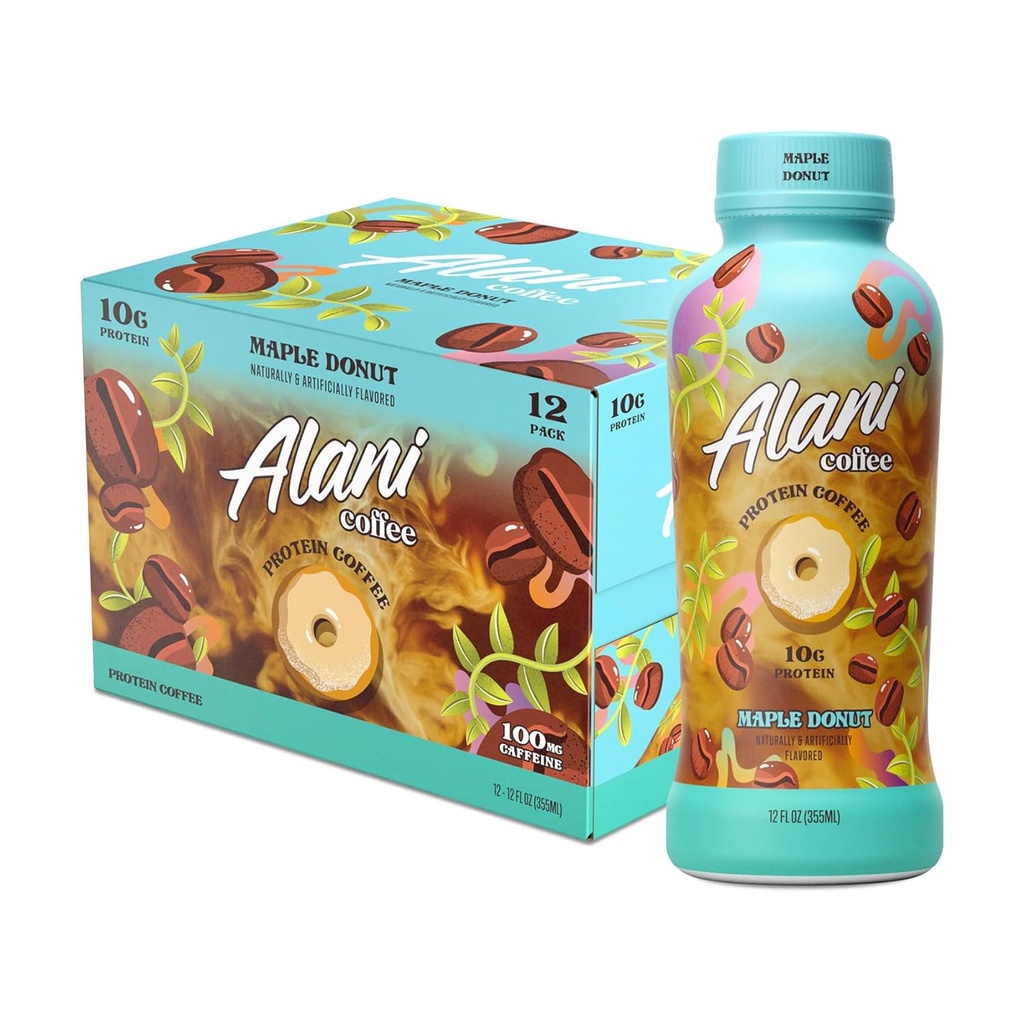 Alani Nu Protein Coffee MAPLE DONUT | 10gのタンパク質で冷たい醸造を飲む準備 | 100mgカフェイン | 90カロリー、自然に風味付け | 12 Fl Oz ボトル | 12 パック