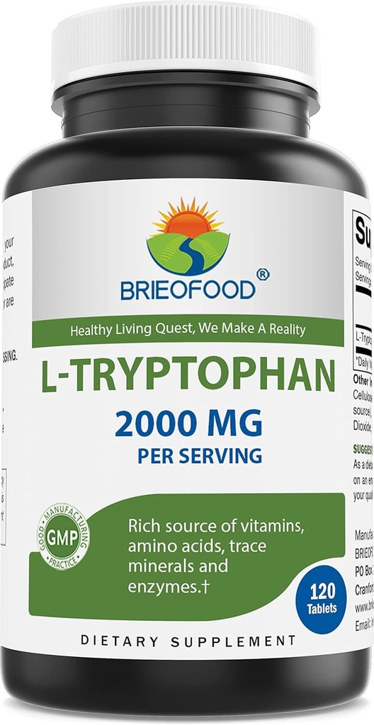 サービングごとのブリオフードL-Tryptophan 2000mg - 120のタブレット-サポート肯定的な気分及び弛緩