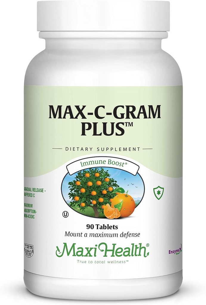 Maxi Health Vitamin C 1050mg - カルシウムAscorbateとBioflavonoidsのBuffered C Complex - 免疫サポートサプリメント、非Acidic、Stomach、Gradual Release - 90錠