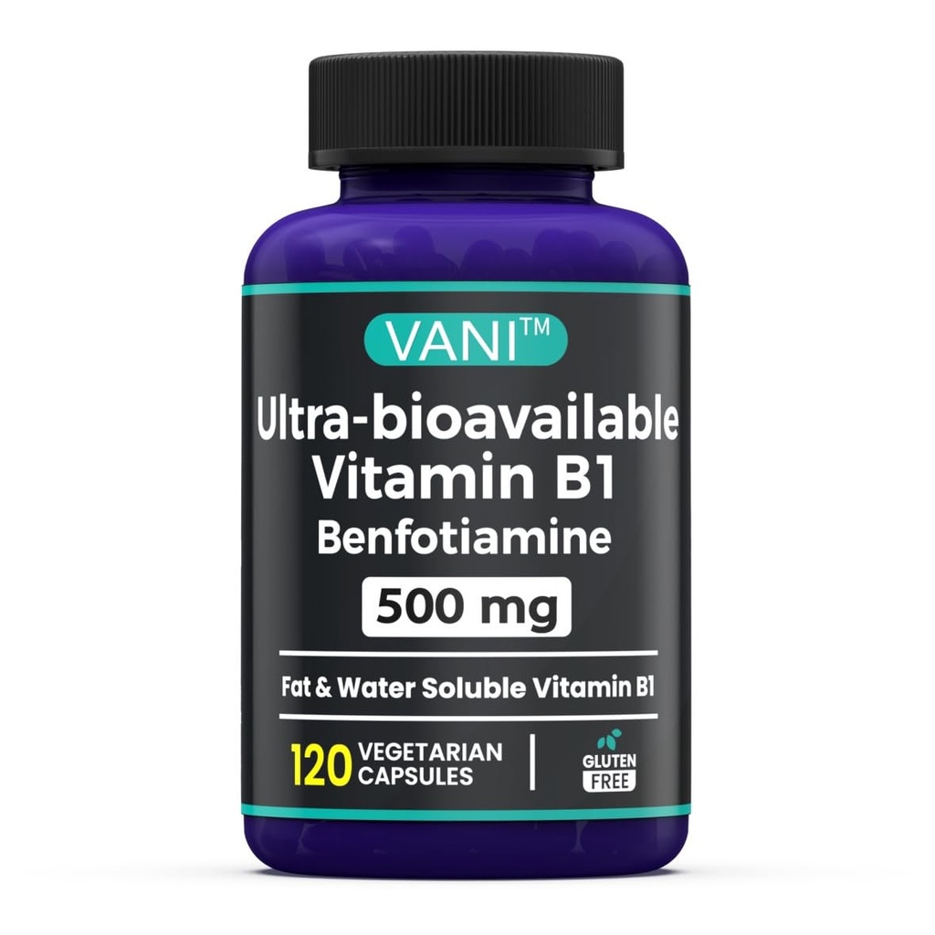 VANI 500MG B1、5X時間脂肪&水溶性チアミンB1サプリメント - 第三者テスト、グルテンフリー(120カプセル)
