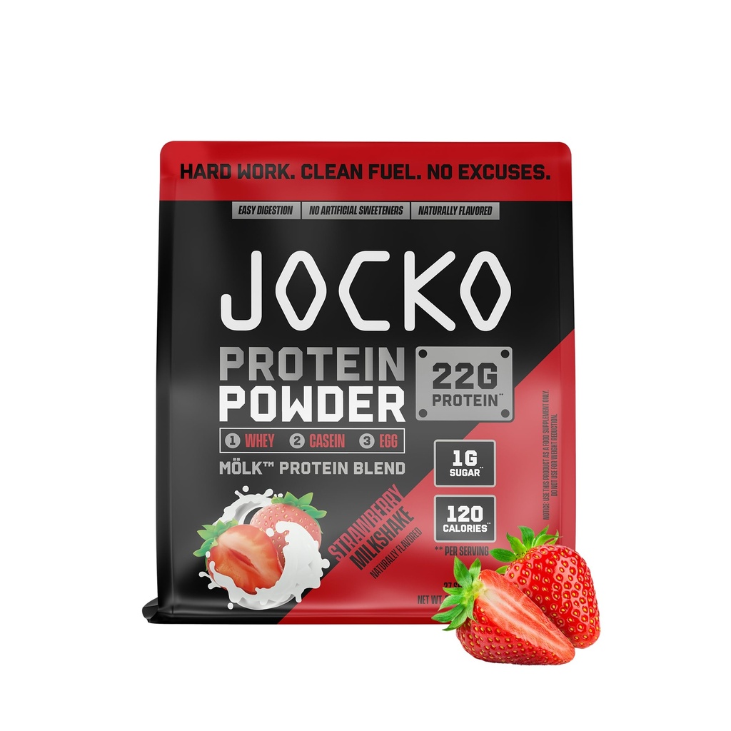Jockoの燃料のMölkの健康な蛋白質の粉22gの低い砂糖のモンクのフルーツのブレンド-筋肉回復及び成長、包装の5月Vary (27のサービング、いちごのミルクセーク)