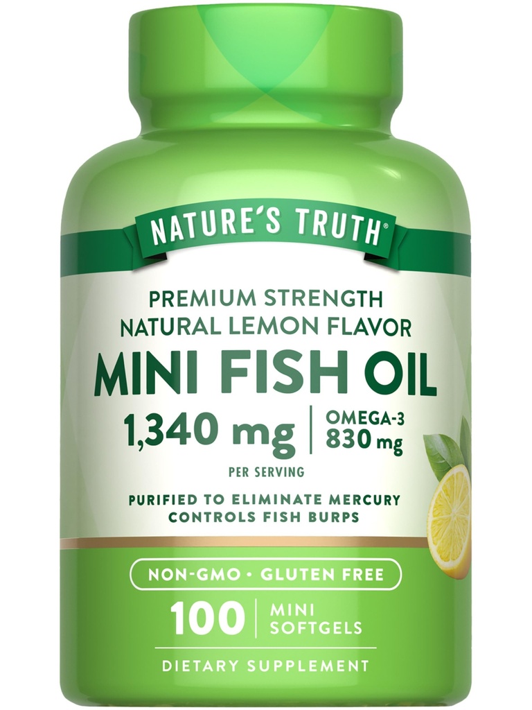 自然の真理のミニ魚油オメガ3 | 1340 mg | 100 Softgels | Burpless Lemon Flavor | 非GMO&グルテンフリーサプリメント