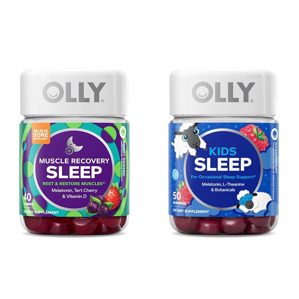 OLLY 筋肉回復はタルトチェリー、40 カウントと子供はメラトニン、カモミール、50 カウントとガミーを眠ります