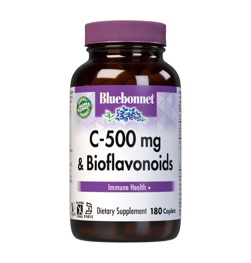 Bluebonnet栄養C-500 mgプラスBioflavonoidカプレット、ビタミンC 500mg、Citrus Bioflavonoids 250mg、免疫の健康、大豆フリー、グルテンフリー、GMO非、コーシャ、乳製品フリー、ビーガン、180カプレット