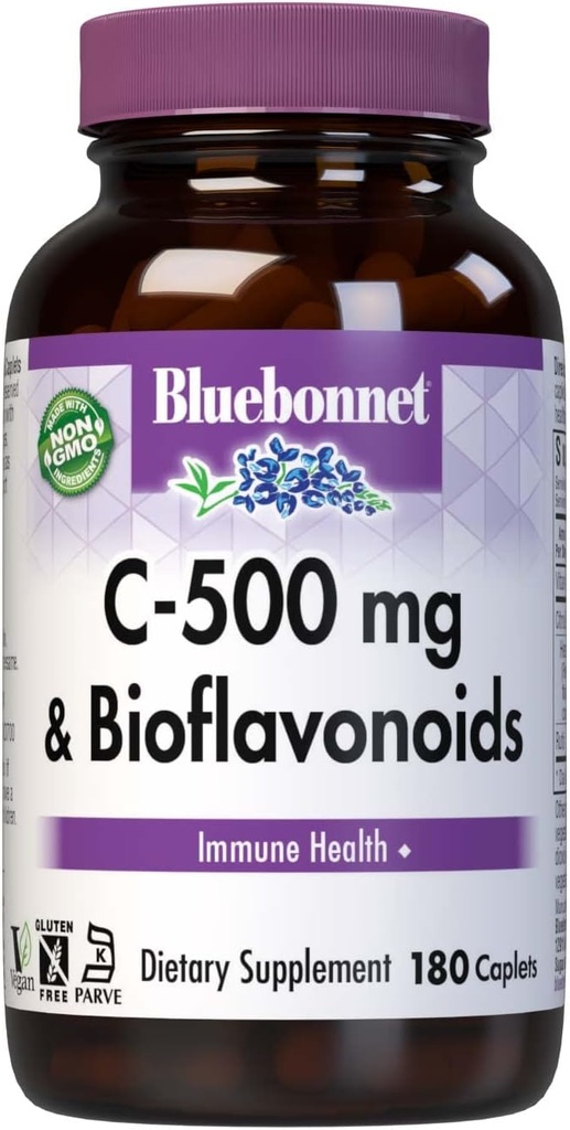 Bluebonnet栄養C-500 mgプラスBioflavonoidカプレット、ビタミンC 500mg、Citrus Bioflavonoids 250mg、免疫の健康、大豆フリー、グルテンフリー、GMO非、コーシャ、乳製品フリー、ビーガン、180カプレット