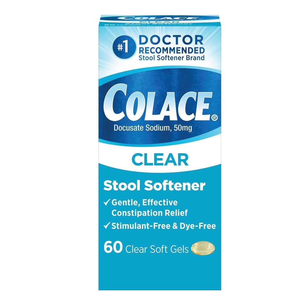 穏やかな有効な便秘の救助のためのColaceの明確な腰掛けの軟化剤、#の医者の推薦された腰掛けの軟化剤のブランド、染料は、50のmgのDocusateのカプセル、60のカウントを放します