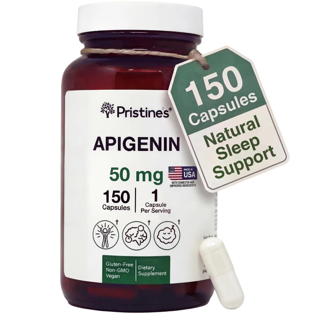 睡眠のカプセルのためのPRISTINEのApigeninの補足 - 50mg 150の日の供給 - リラックス、健康な老化、頭脳及び中心の健康、及び免除のためのChamomileの粉で見つけられる前立腺及び睡眠サポート