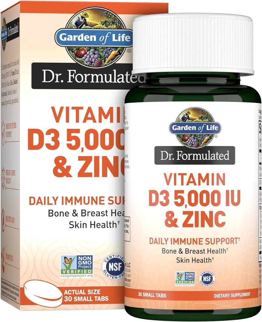 Garden of Life Quercetin Zinc Once Daily Immune Support Supplement with Vitamin D3 for Bone Health, Breast Health & Skin Health – Dr Formulated – Gluten Free, Non GMO – 30 Mini Tabs